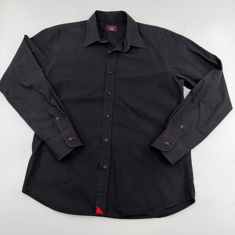 UNTUCKit Mens Large Slim Fit Black Long Sleeve Button Down Cotton Shirt